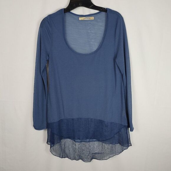 Free People Blue Long Sleeve Women's Size Small Sheer Hem.Armpit to armpit 19" - Picture 1 of 5